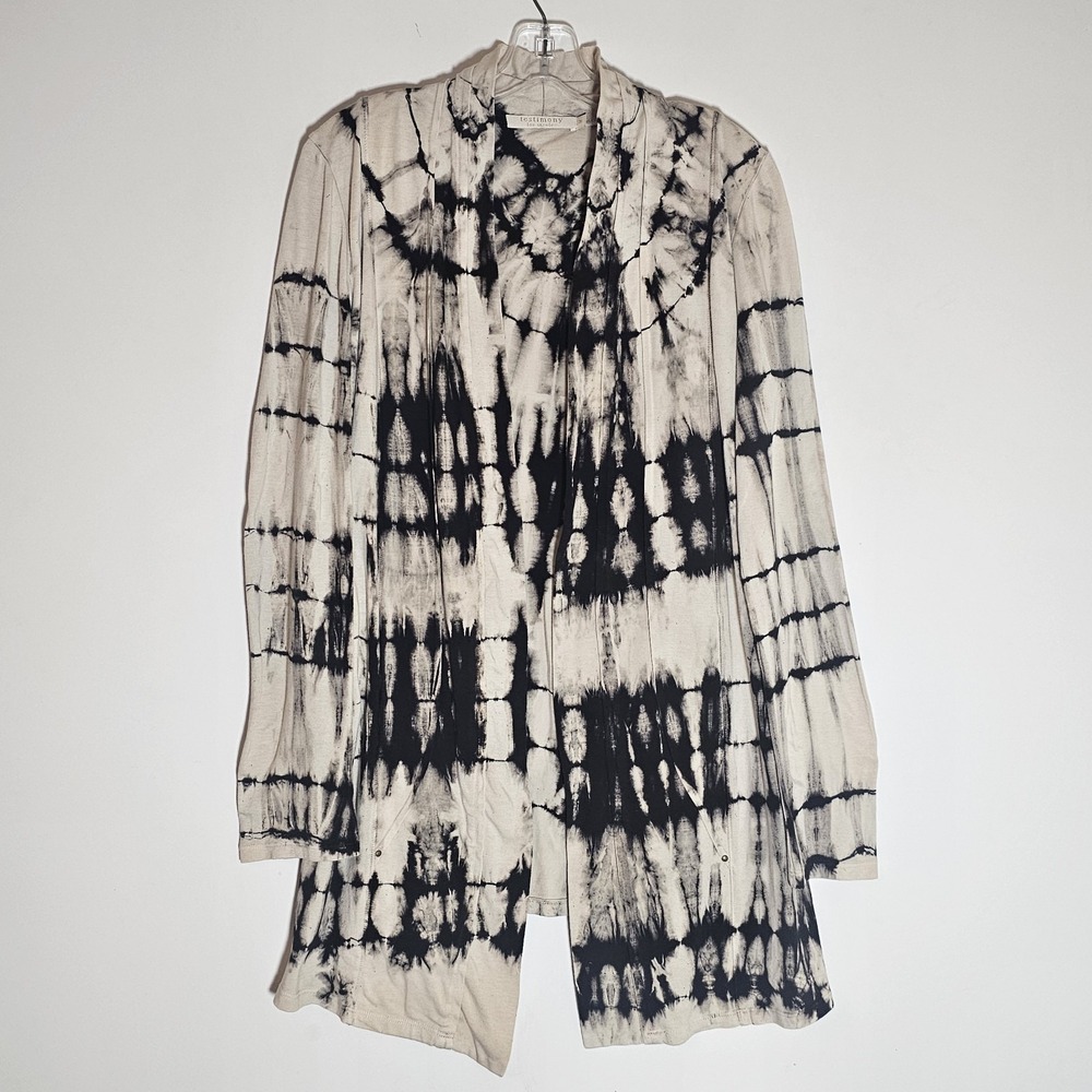 Testimony Cardigan Sweater Womens Medium Tan Tie Dye Open Boho Gypsy Long Pocket